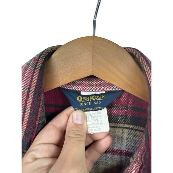 Vintage Oshkosh Sportswear Shirt Flannel Red Cotton Heavy Button Up Mens Medium - Picture 3 of 9